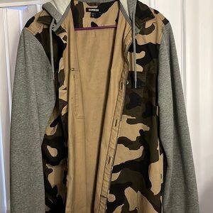 [Express] Camo & Grey Hoodie Shacket